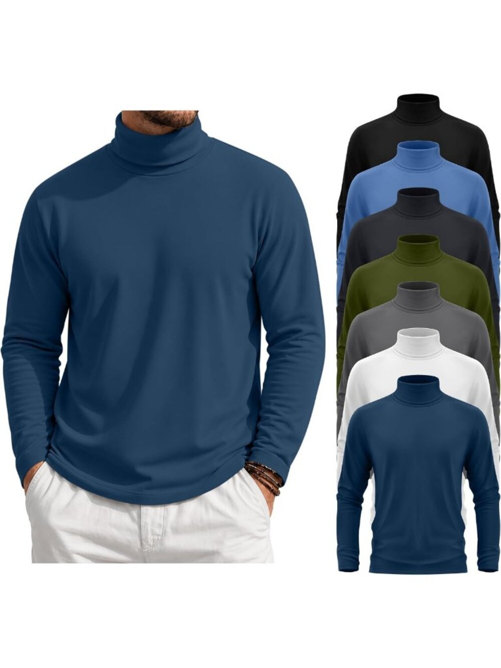 7 Pack Men's Long Sleeve Turtleneck Shirts - Versatile Casual & Dressy Styles